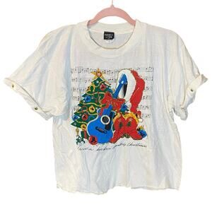 Vintage 80s Penney Lynn Western Christmas Tee Made in USA Large boots holiday